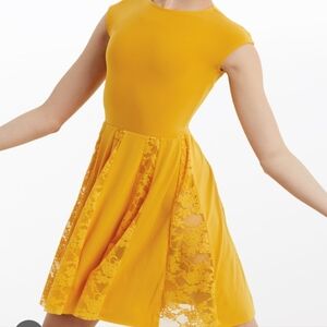 Weissman Girls' Golden Yellow Lace-Inset Fit & Flare Dress